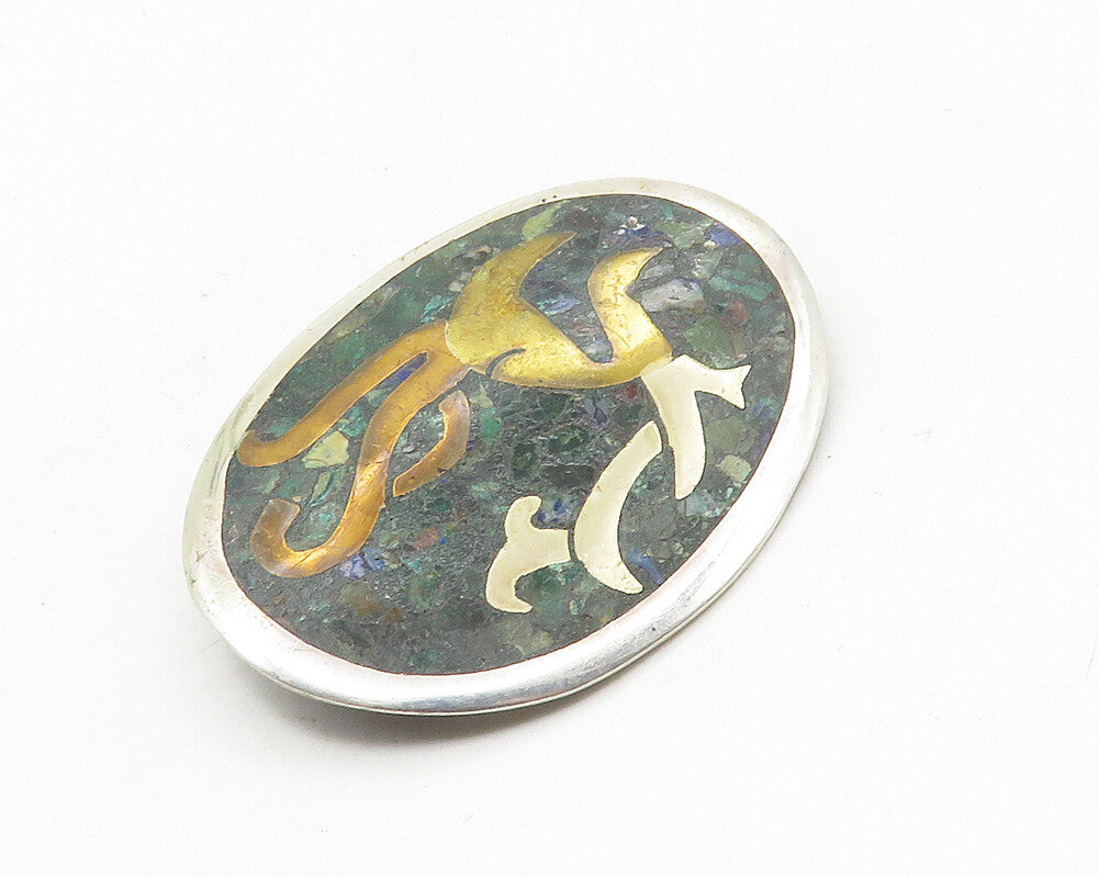METALES CASADOS MEXICO 925 Silver  Vintage Turquoise Inlay Brooch Pin  BP4011