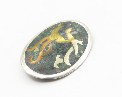 METALES CASADOS MEXICO 925 Silver  Vintage Turquoise Inlay Brooch Pin  BP4011