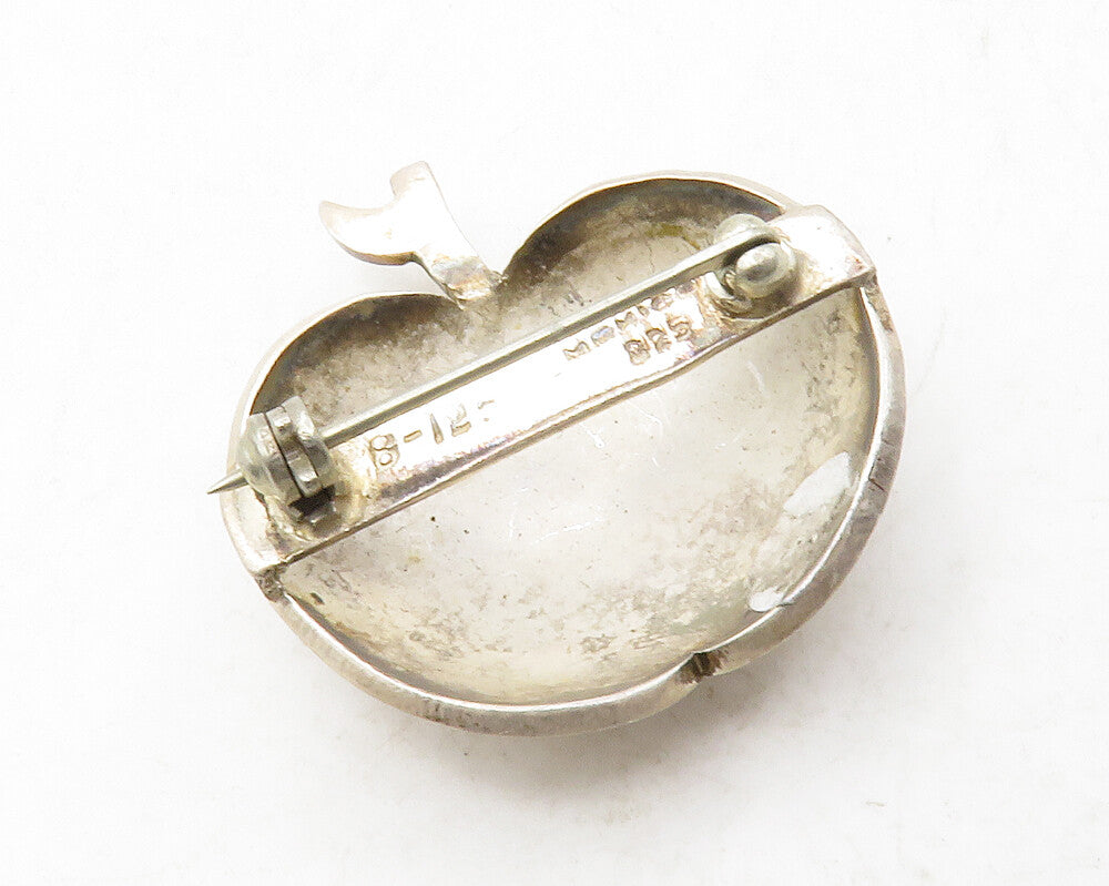 MEXICO 925 Silver  Vintage Dark Tone Apple Motif Smooth Brooch Pin  BP5014