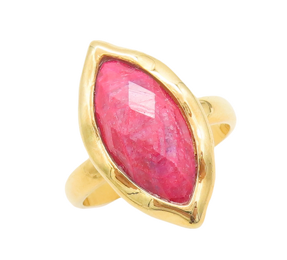 925 Sterling Silver Vintage Ring Gold Plated Pink Gemstone  Sz 7  RG29394