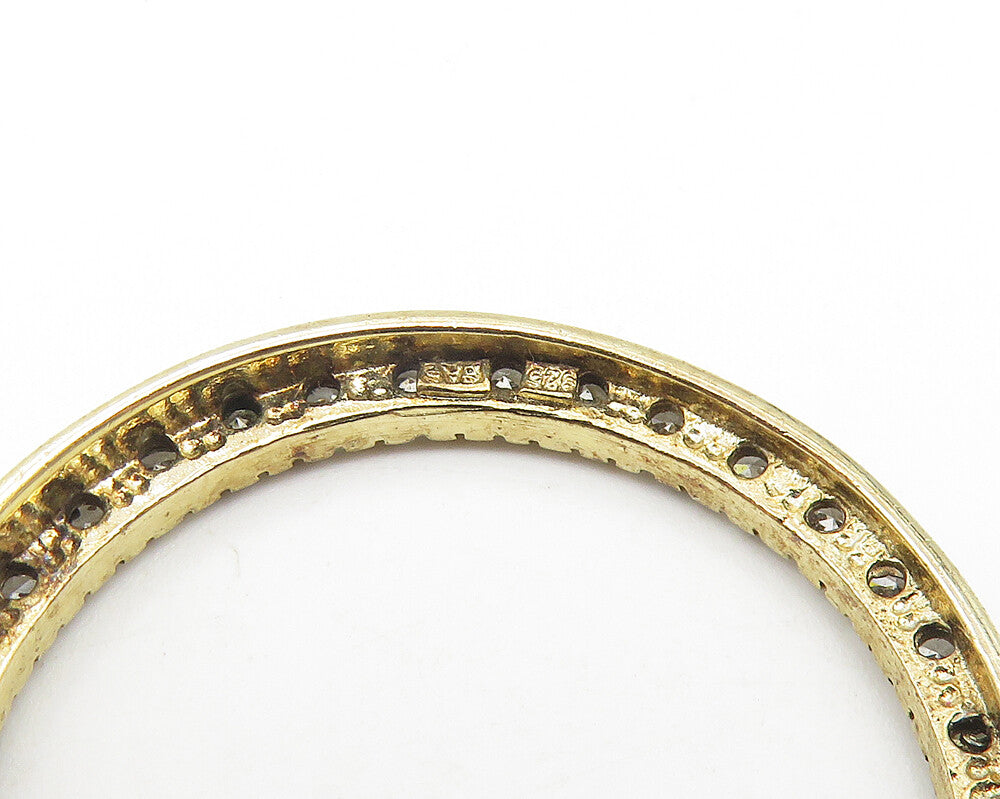 925 Sterling Silver  Vintage Cubic Zirconia Gold Plated Circle Pendant  PT8705