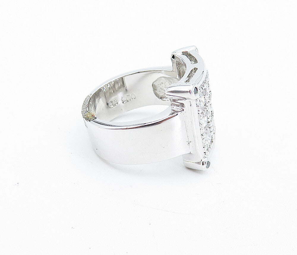 925 Sterling Silver  Cubic Zirconia Square Grid Design Band Ring Sz 9  RG5253