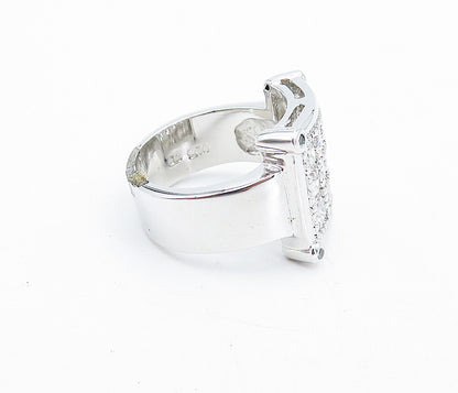 925 Sterling Silver  Cubic Zirconia Square Grid Design Band Ring Sz 9  RG5253