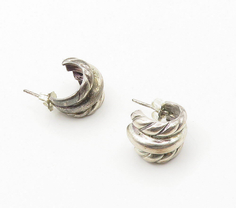 925 Sterling Silver  Vintage Petite Fluted Etched JHoop Earrings  EG7817