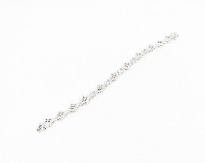 925 Sterling Silver  Shiny Genuine Diamond & Blue Topaz Chain Bracelet  BT7252