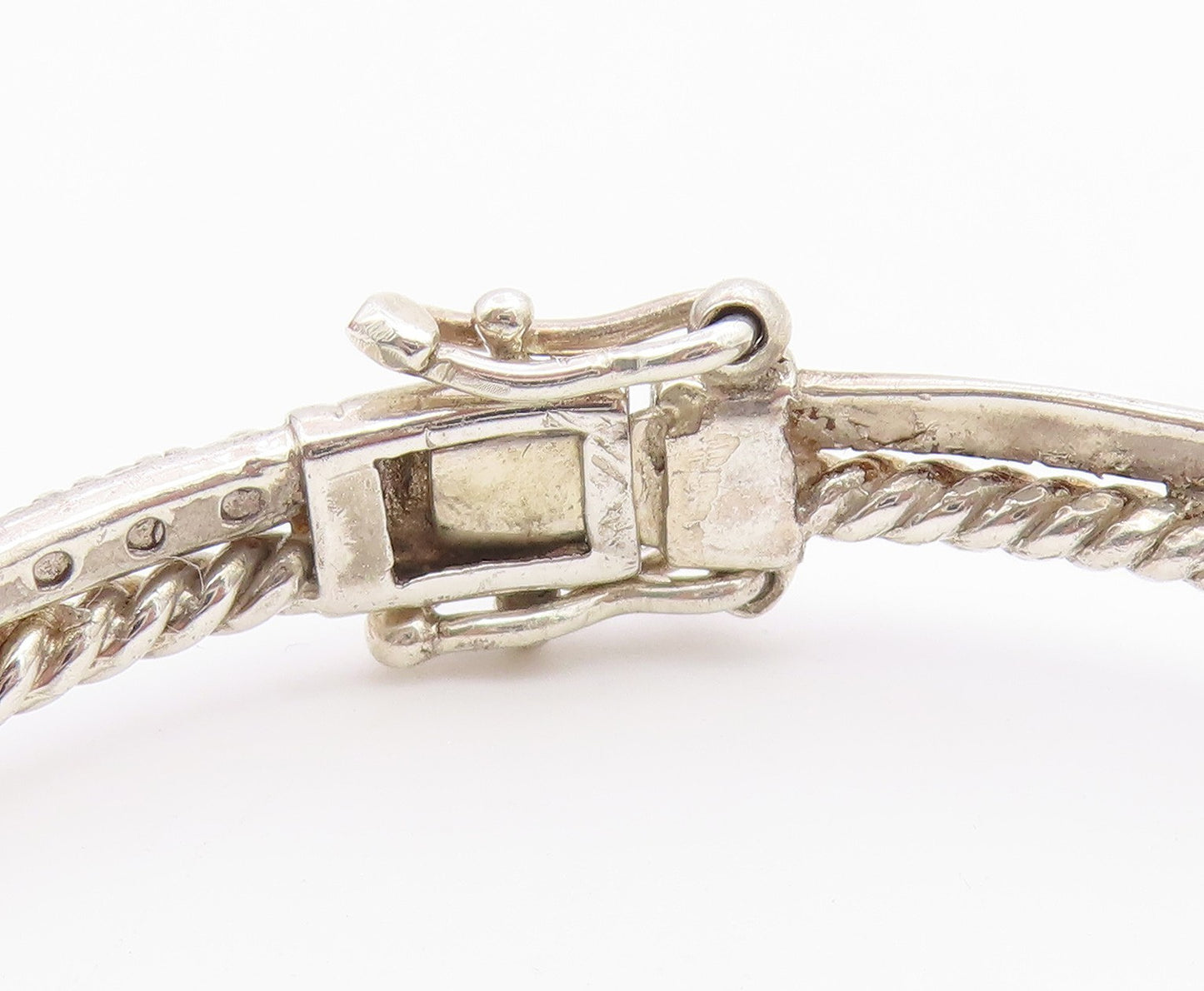 925 Sterling Silver  Vintage 2 Twisted Rope Round Sapphire Bracelet  BT9889