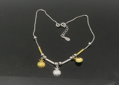 925 Sterling Silver  Vintage Shiny Two Tone Charmed Chain Bracelet  BT8750