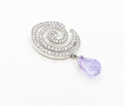 925 Sterling Silver  Amethyst & Topaz Spiral Dangling Tear Drop Pendant PT6624