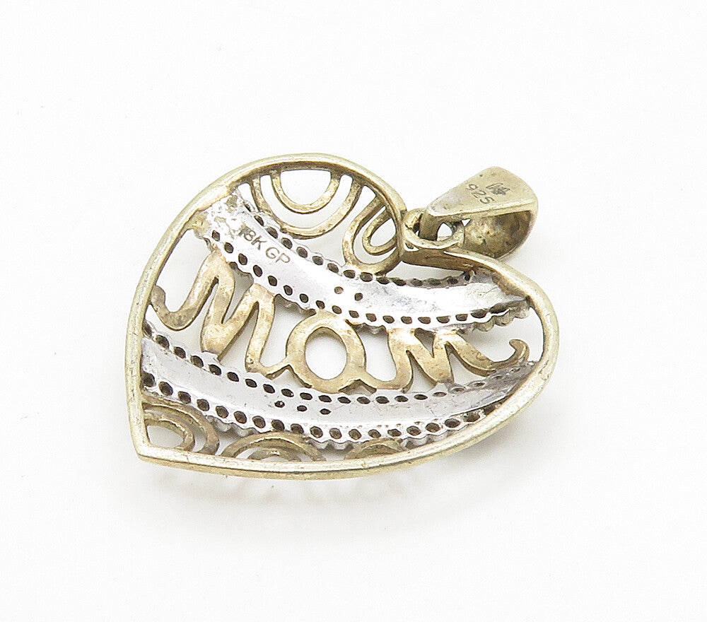 925 Sterling Silver  Genuine Diamonds Mom Love Heart Pendant  PT12165