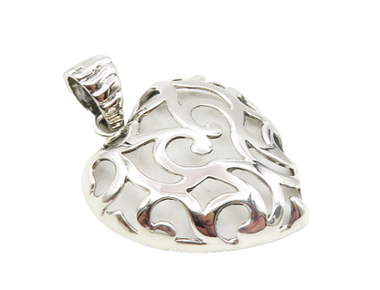 925 Sterling Silver  Shiny Polished Cutout Love Heart Dome Pendant  PT7380