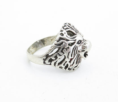 925 Sterling Silver  Vintage Sculpted Lion's Head Band Ring Sz 13  RG5329