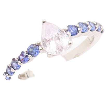 925 Sterling Silver Vintage Ring Drop Cut CZ Round Sapphire Band  Sz 7 RG30143