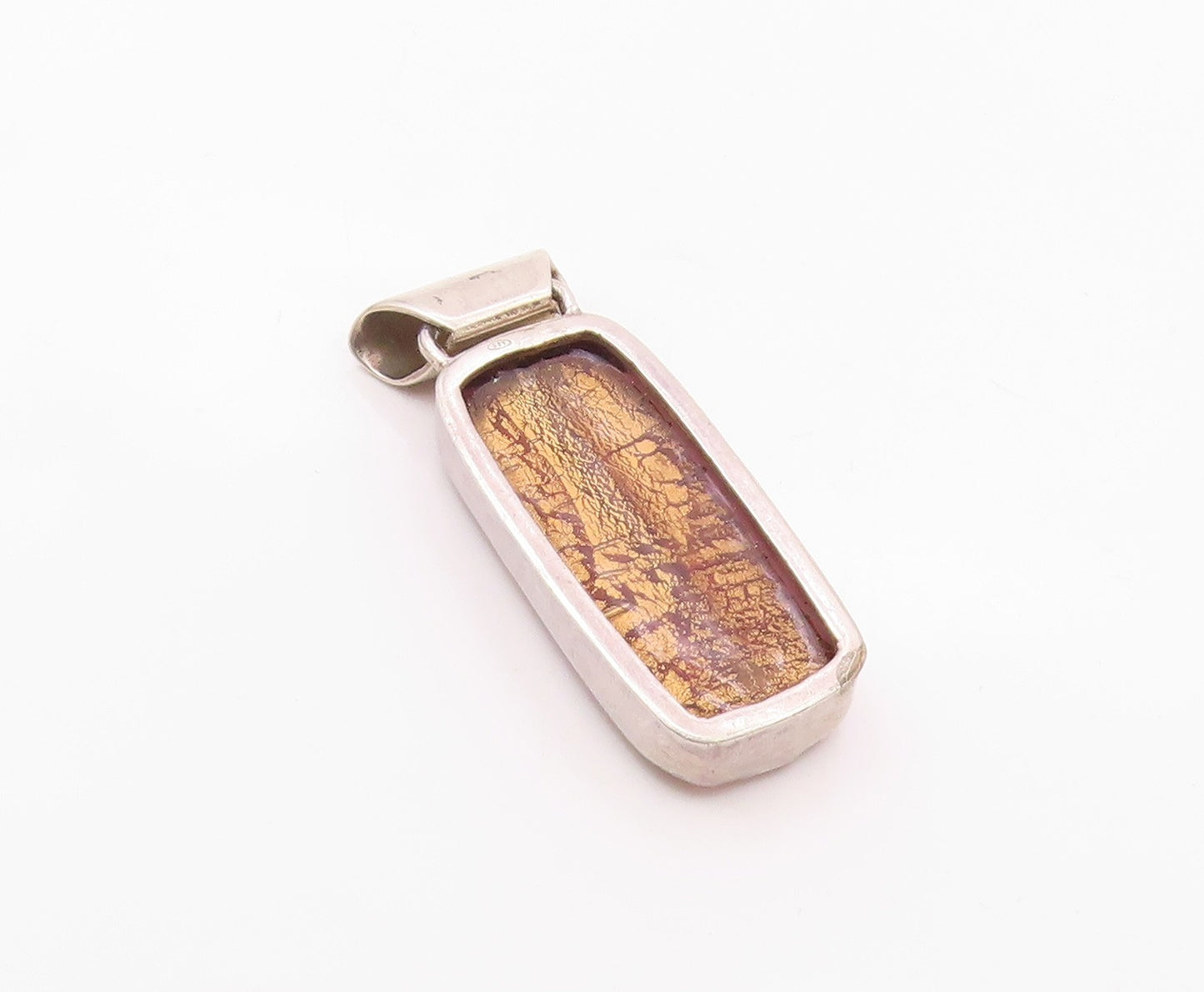 925 Sterling Silver  Vintage Shiny Dichroic Glass Art Slide Pendant  PT7705