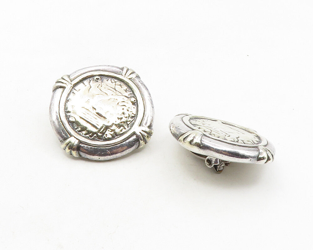 925 Sterling Silver  Vintage Modernist Shiny Round Non Pierce Earrings  EG5154
