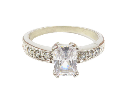 925 Sterling Silver  Cubic Zirconia Solitaire With Accents Ring Sz 8  RG14061