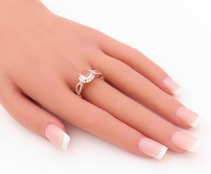 925 Sterling Silver Vintage Ring Rose Gold Plated Morganite & CZ  Sz 7  RG30169