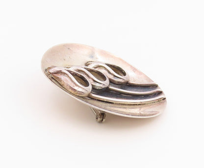 925 Sterling Silver Vintage Brooch Pin Classic Round Triple Tulip Motif  BP12452