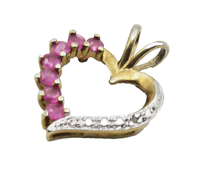 925 Sterling Silver  Vintage Pink Topaz Gold Plated Heart Pendant  PT14760