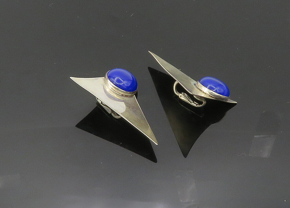 TULLA BOOTH 925 Silver  Vintage Lapis Lazuli Non Pierce Drop Earrings  EG10034