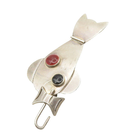 MEXICO 925 Sterling Silver  Vintage Carnelian & Onyx Cat Brooch Pin  BP5758