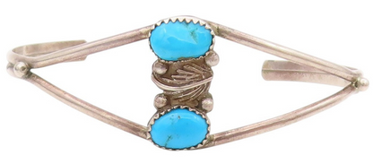 925 Sterling Silver Vintage Bracelet NAVAJO Cutout Oval Turquoise Cuff  BT11088