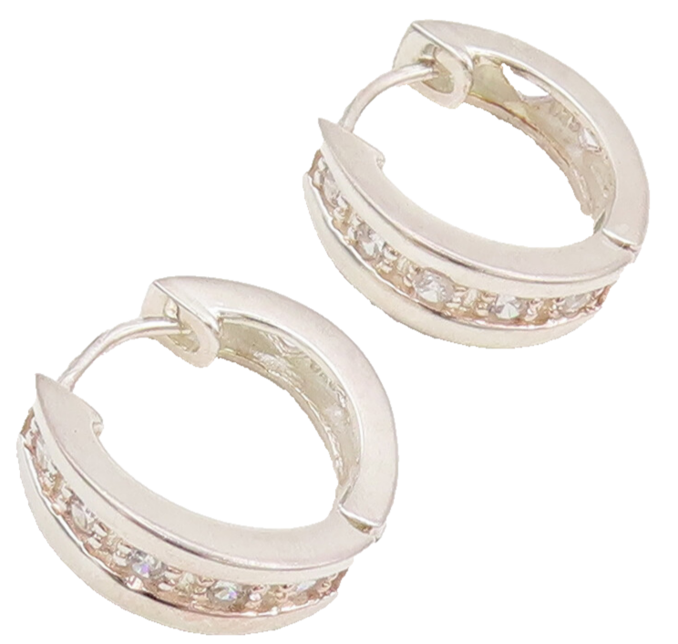 925 Sterling Silver  Vintage Minimalist White CZ Small Hoop Earrings  EG12576