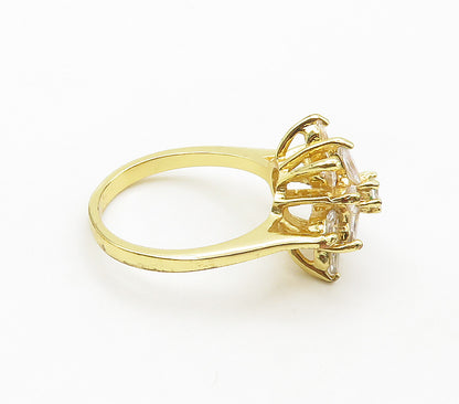 925 Sterling Silver  Cubic Zirconia Floral Gold Plated Band Ring Sz 7 RG15930