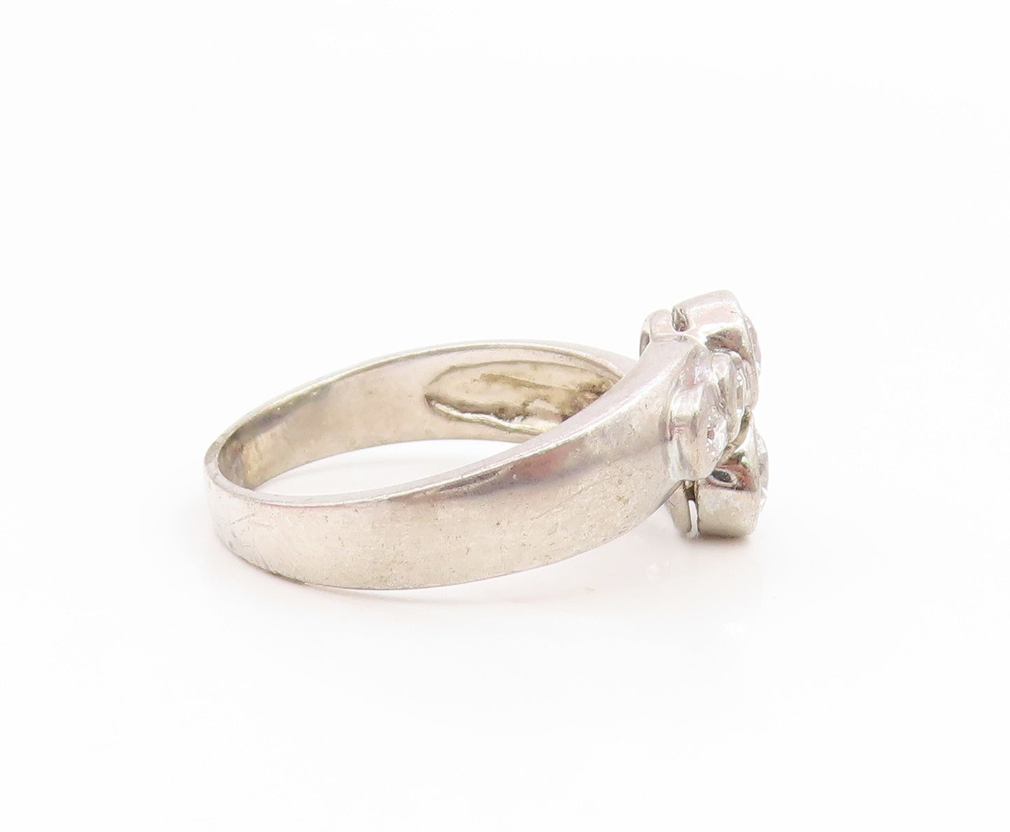 925 Sterling Silver Vintage Ring Round CZ Elegant Bypass Band  Sz 7.5  RG35079