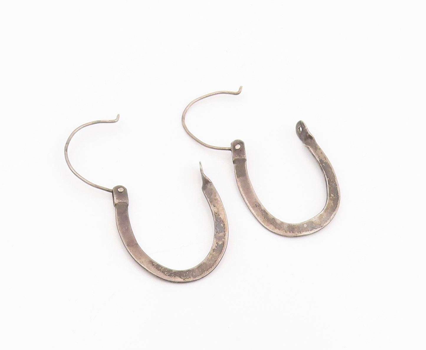 925 Sterling Silver Vintage Earrings Minimalist Classic Flat Oval Hoops  EG14081