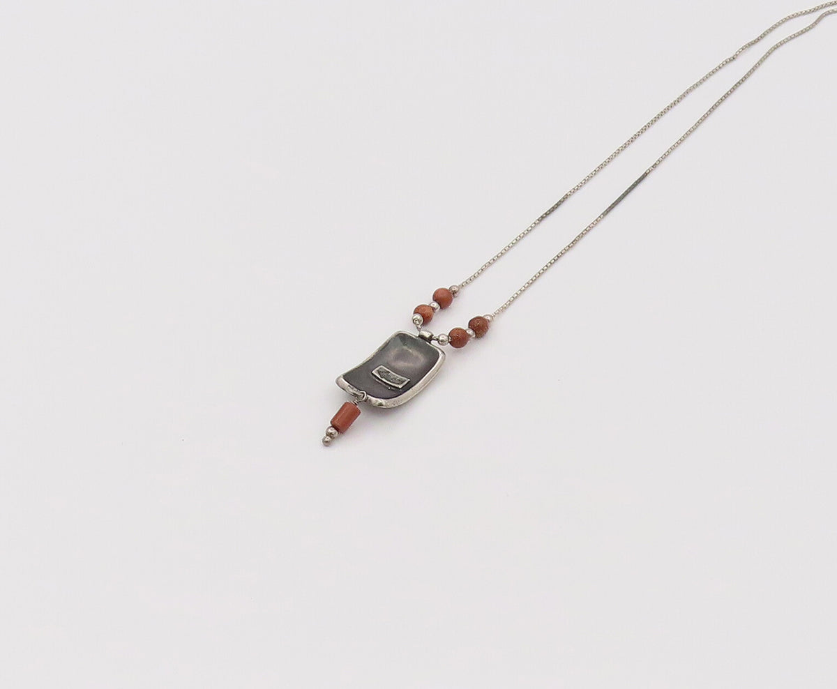 SILPADA 925 Silver  Vintage Carved Solid Pendent Goldstone Necklace  NE4104