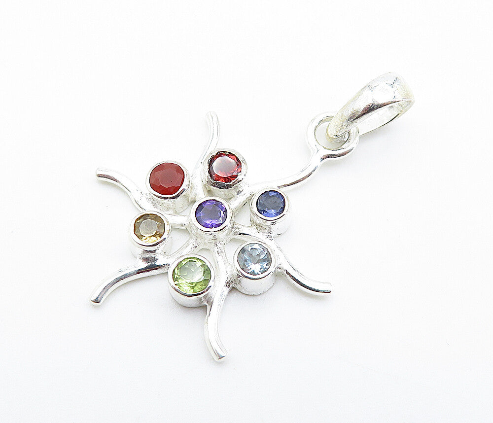 925 Silver  Topaz Peridot Amethyst Citrine & Tanzanite Floral Pendant  PT6022