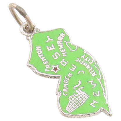 925 Sterling Silver Vintage Pendant Enamel New Jersey State Map Charm  PT26568