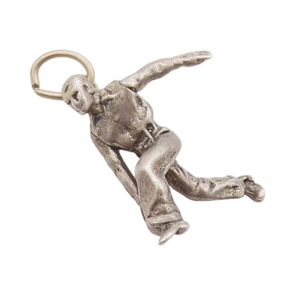 925 Sterling Silver Vintage Pendant Dark Tone Carved Bowling Man Charm  PT24728