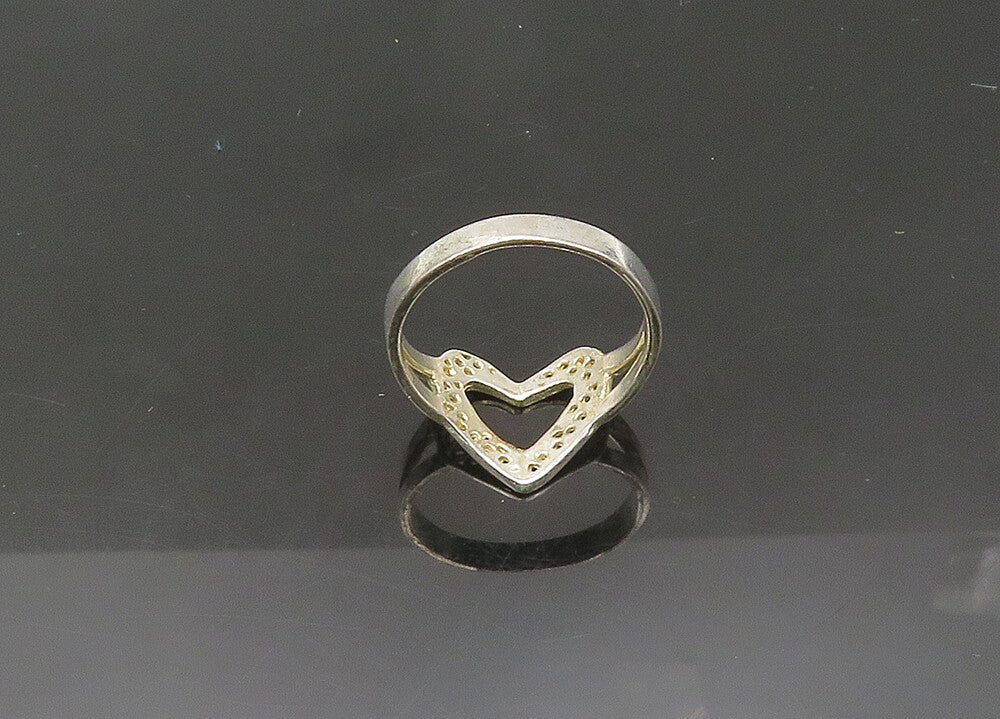 925 Sterling Silver  Vintage Diamond Cut Love Heart Band Ring Sz 7  RG21640