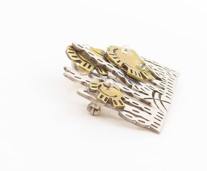925 Sterling Silver Vintage Brooch Pin MEXICO Two Tone Underwater Fish  BP12228