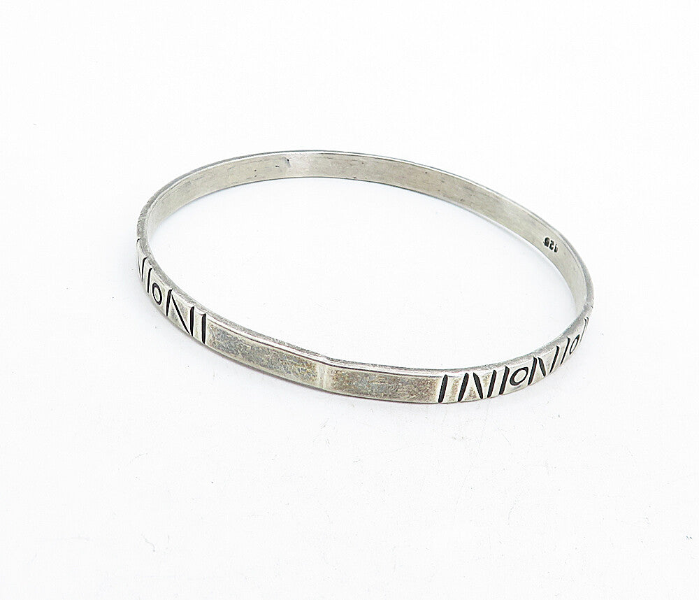 MEXICO 925 Sterling Silver  Vintage Dark Tone Etched Bangle Bracelet  BT1899