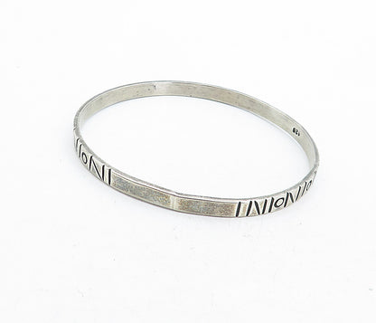 MEXICO 925 Sterling Silver  Vintage Dark Tone Etched Bangle Bracelet  BT1899