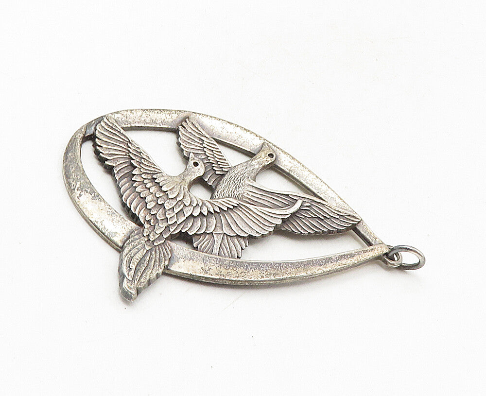 WALLACE 925 Sterling Silver  Vintage Peace On Earth 1972 Doves Pendant  PT7173