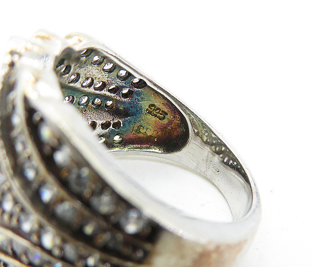 925 Sterling Silver  Vintage Sparkling Topaz Tapered Band Ring Sz 7  RG7191