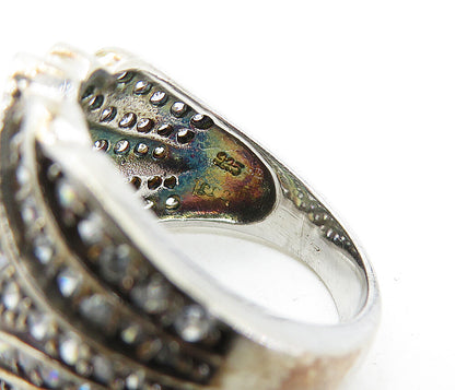 925 Sterling Silver  Vintage Sparkling Topaz Tapered Band Ring Sz 7  RG7191
