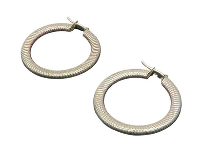 925 Sterling Silver  Vintage Shiny Fluted Round Hoop Earrings  EG9856