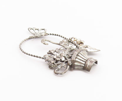 925 Sterling Silver  Vintage Flower Basket Twist Handle Brooch Pin  BP8291