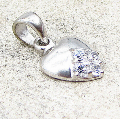 925 Sterling Silver  White Cubic Zirconia Love Heart Pendant  PT1520