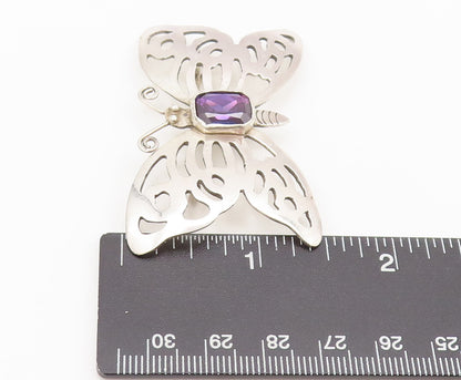 925 Silver  Vintage Spinel Lab Amethyst Stencil Butterfly Brooch Pin  BP10520