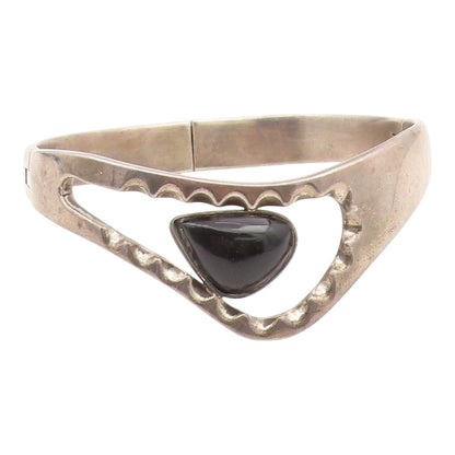MEXICO 925 Sterling Silver  Vintage Black Onyx Shiny Bangle Bracelet  BT8909