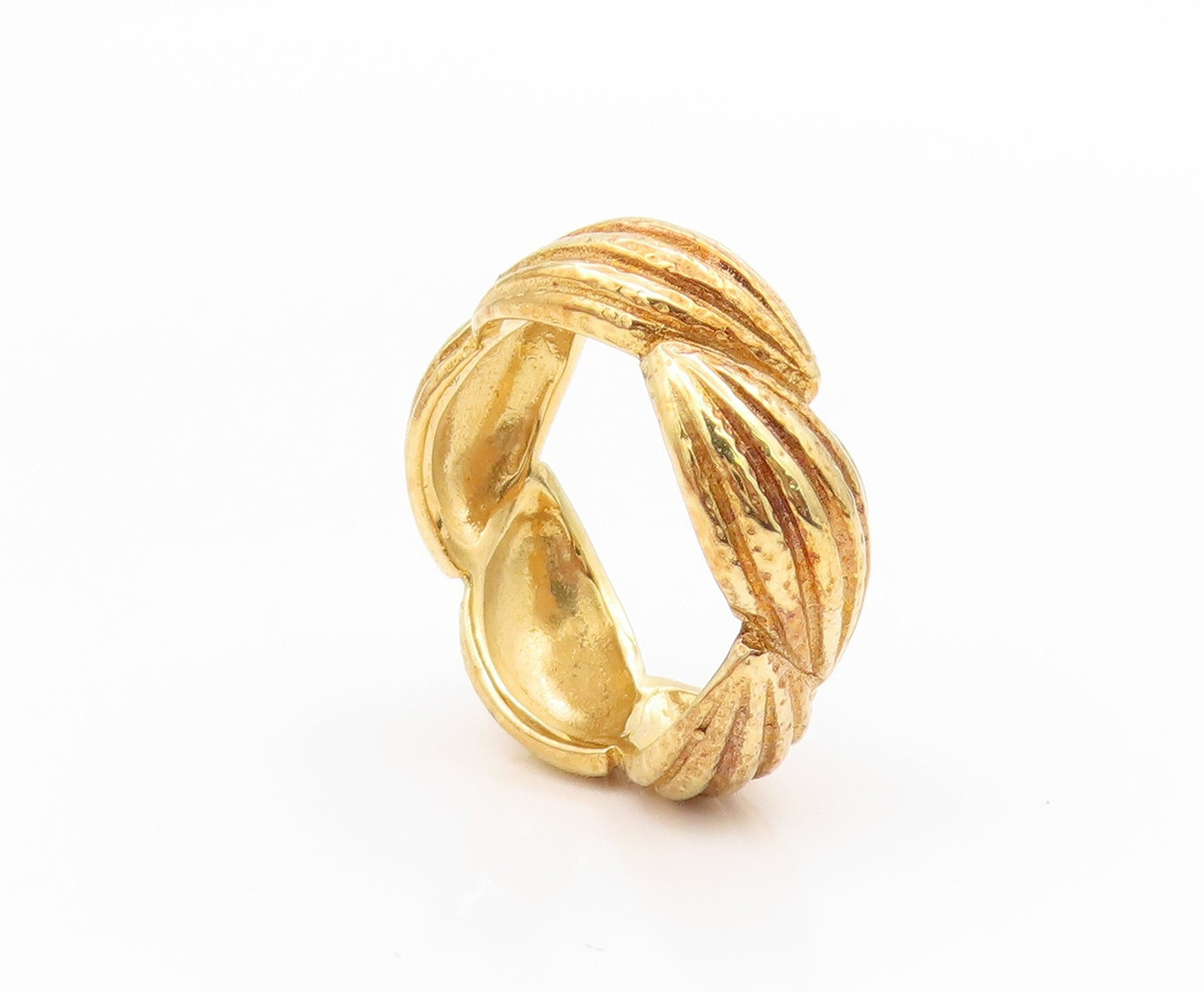 925 Sterling Silver Vintage Ring Gold Plated Ribbed Shell Motif  Sz 8  RG34652