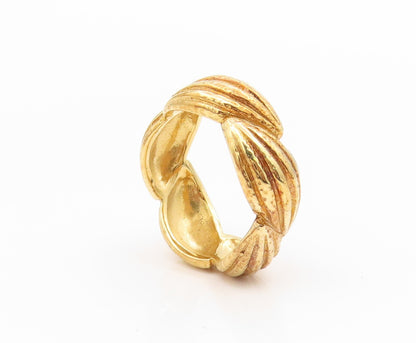 925 Sterling Silver Vintage Ring Gold Plated Ribbed Shell Motif  Sz 8  RG34652