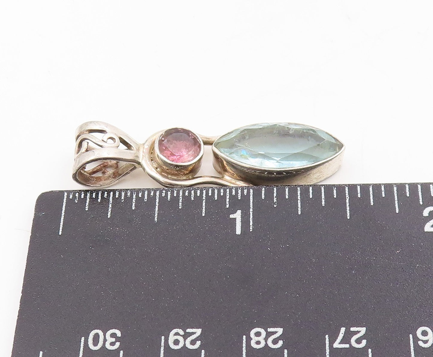 925 Sterling Silver Vintage Pendant Marquise Cut Blue Topaz Drop Charm  PT25441