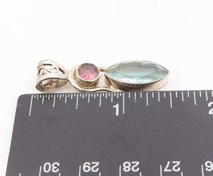 925 Sterling Silver Vintage Pendant Marquise Cut Blue Topaz Drop Charm  PT25441