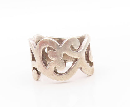 925 Sterling Silver Vintage Ring Broad Swirly Design Cutout Band Sz 8  RG32602